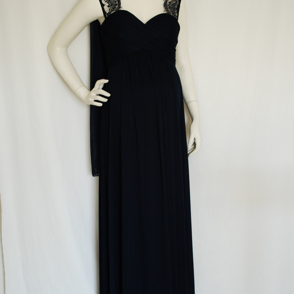 Long Navy Lace Cutout Chiffon Maternity Dress NWT - Picture 6 of 12